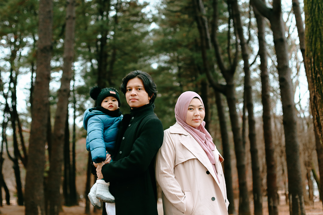 Nabil and family at Nami Island in winter