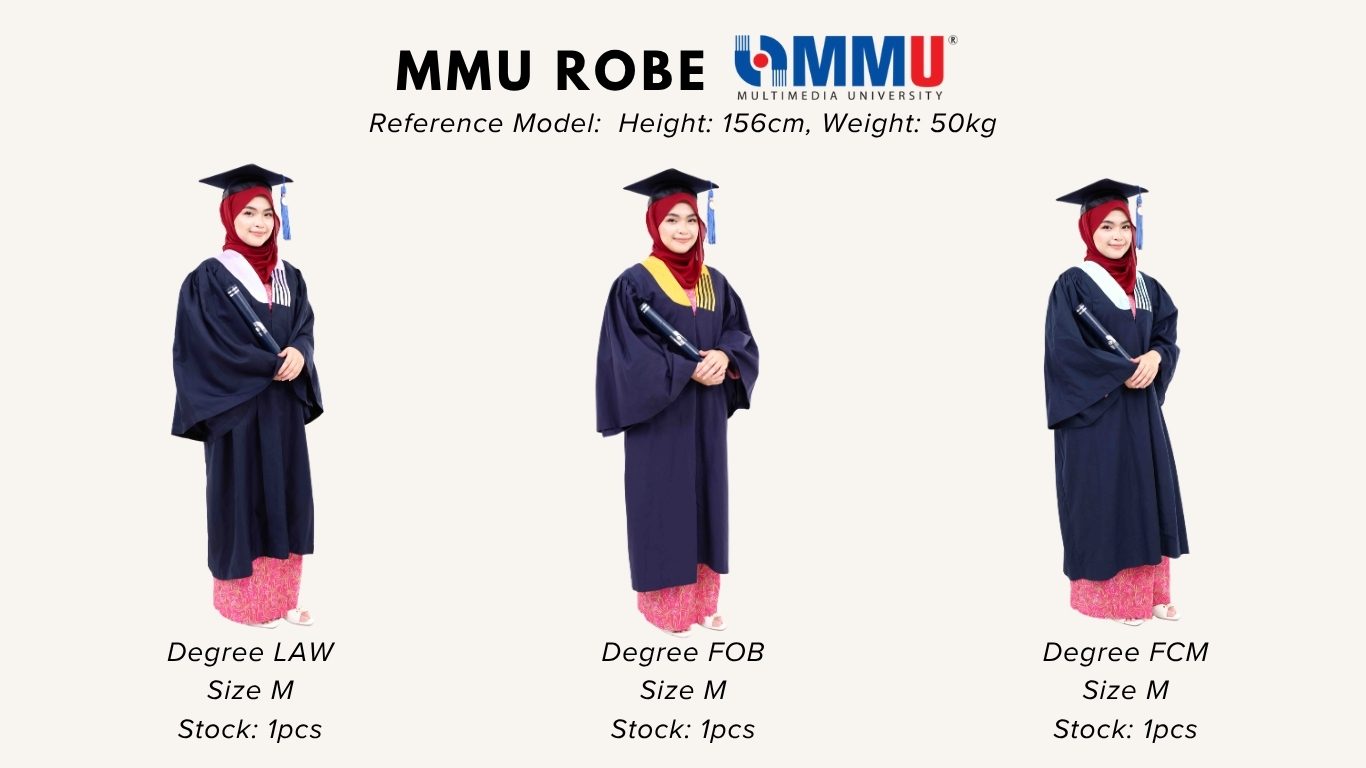 MMU graduation robe for rent at The Cade & Co Photography Studio