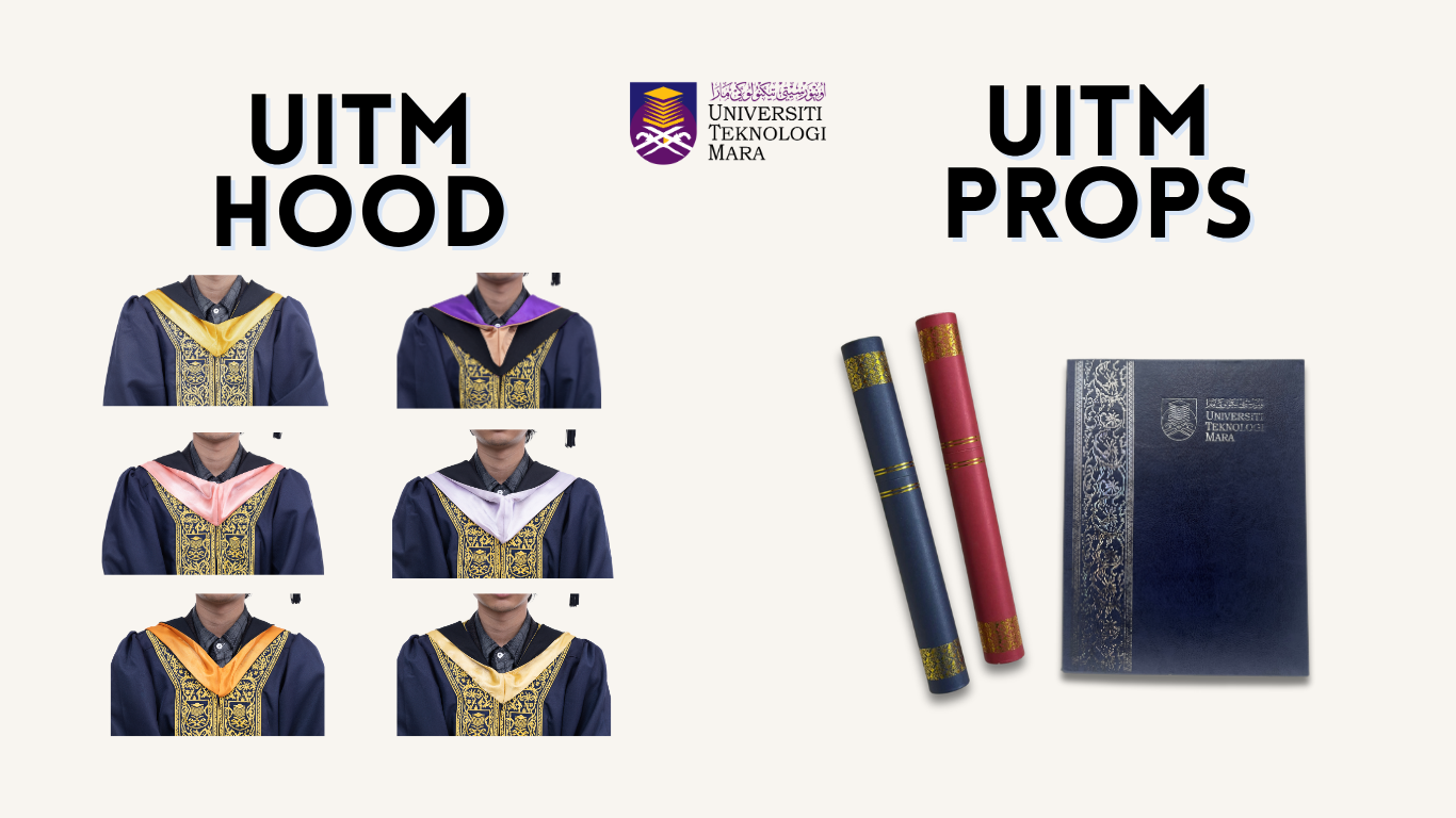 UITM graduation robe and props for rent at The Cade & Co Photography Studio