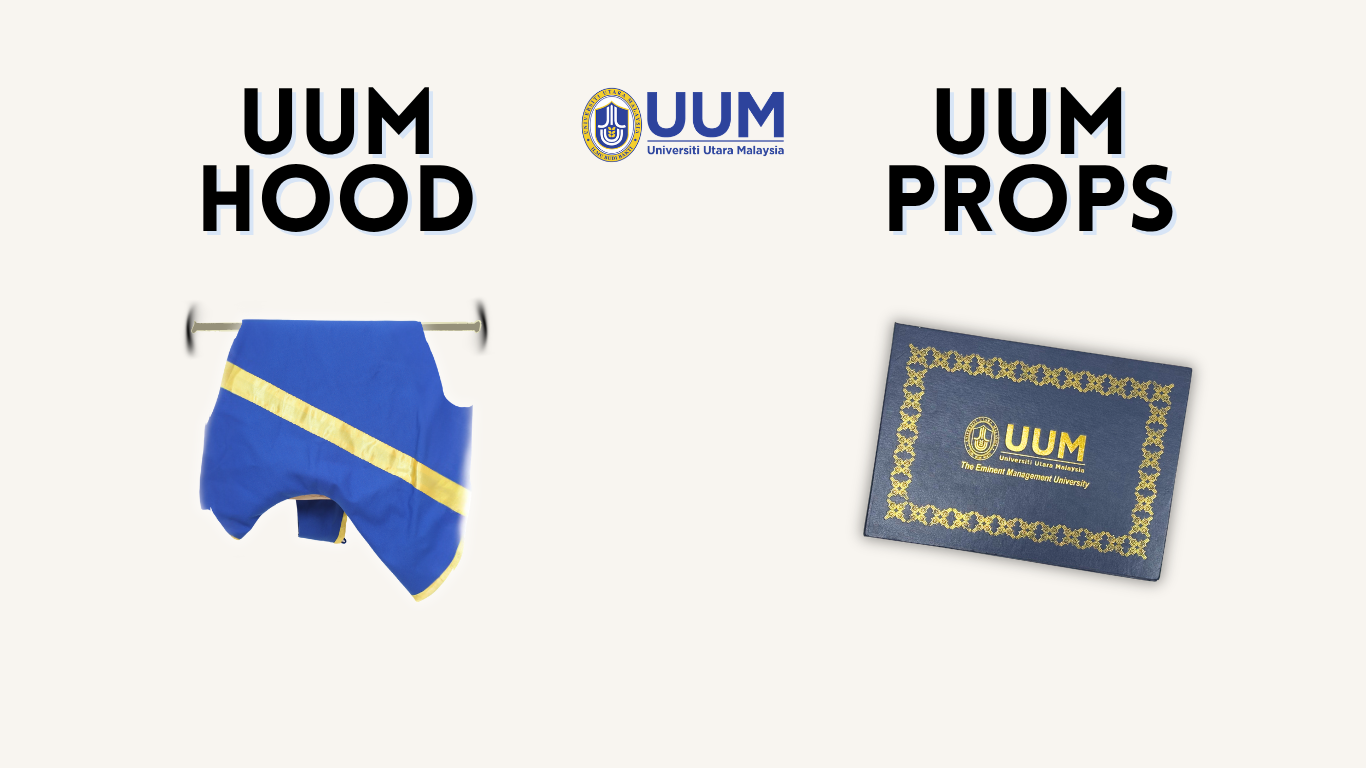 UUM graduation robe and props for rent at The Cade & Co Photography Studio