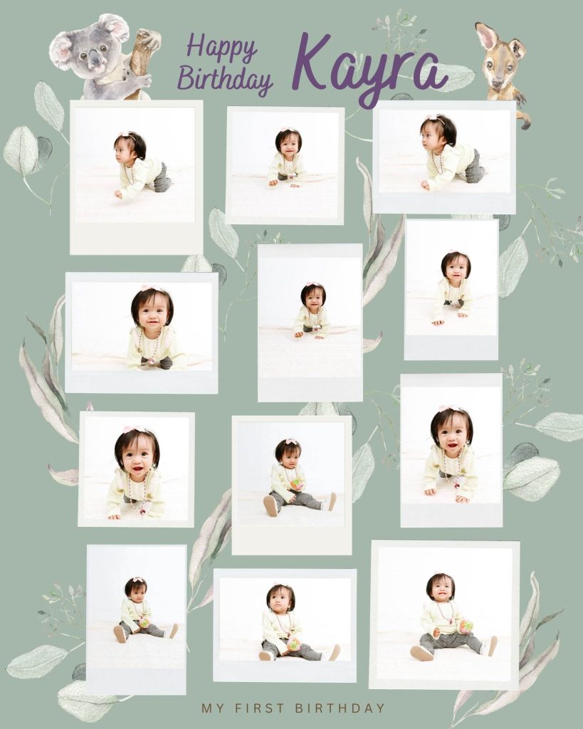 First birthday polaroid photo collage, The Cade & Co studio Cyberjaya